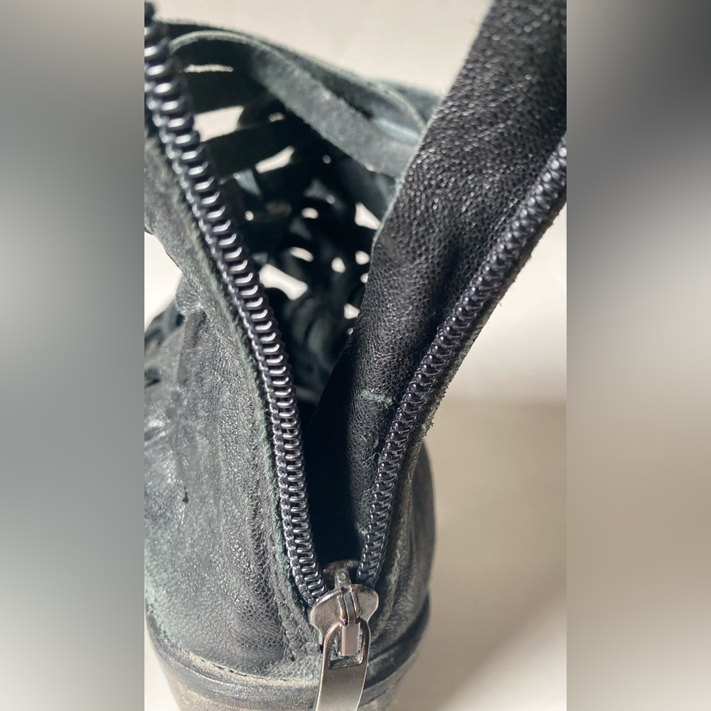 Free People Carrera Stacked Heel Black Boots Braided Size 38 Distressed Bohemian - Picture 13 of 13